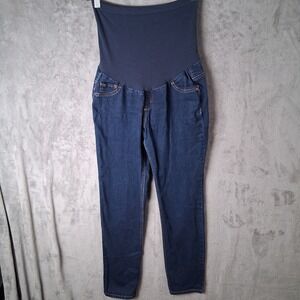 Maternity Dark Wash Skinny Jeans Over Belly Panel Stretch Denim Women Large